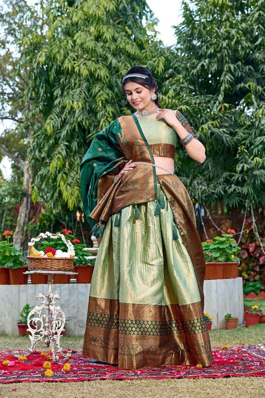 Women's Tussar Silk Patola Print Lehenga Choli Dupatta Set